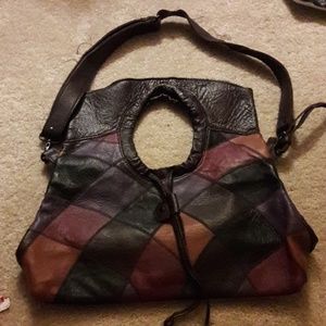 Joes jeans leather 70s retro patch satchel tote